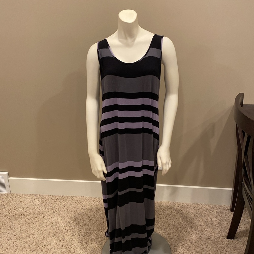Bobeau Black, Gray, and Purple Long Sleeveless Dress - Size L